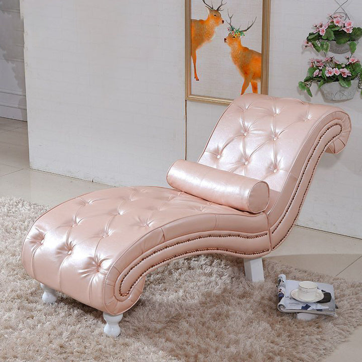 Chaise longue incurvée traditionnelle européenne en bois, velours et cuir avec dossier pour salon et chambre 