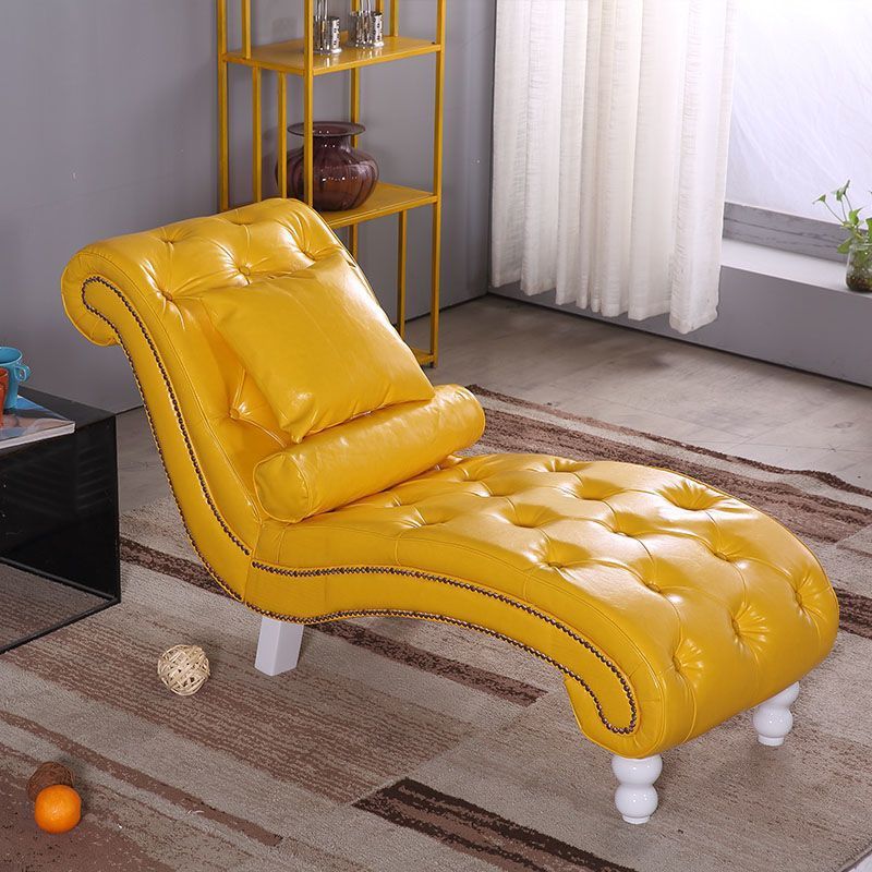 Chaise longue incurvée traditionnelle européenne en bois, velours et cuir avec dossier pour salon et chambre 