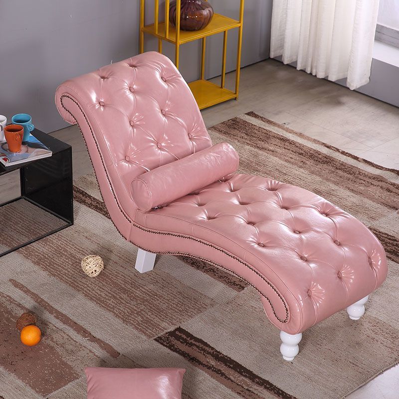 Traditional European Wood Velvet And Leather Curved Chaise Lounge Recliner With Backrest For Living Room And Bedroom