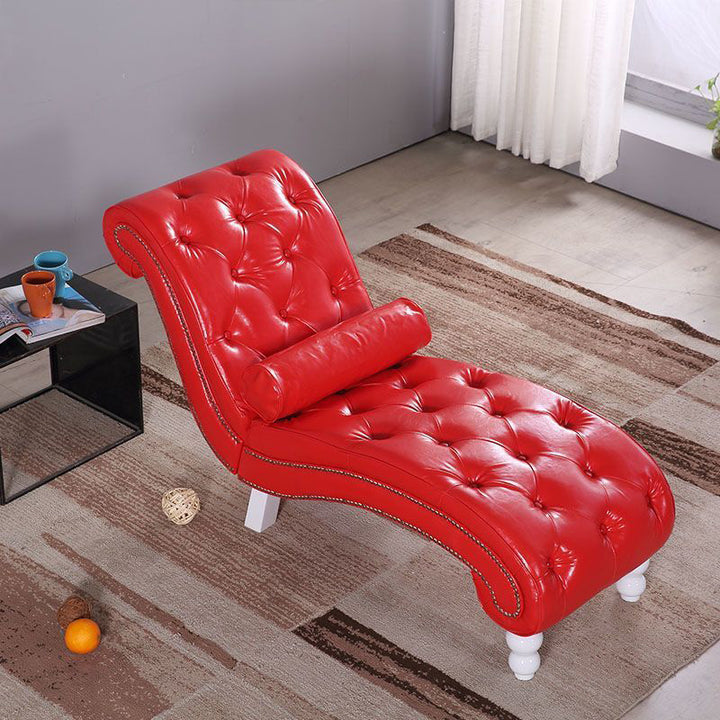 Chaise longue incurvée traditionnelle européenne en bois, velours et cuir avec dossier pour salon et chambre 