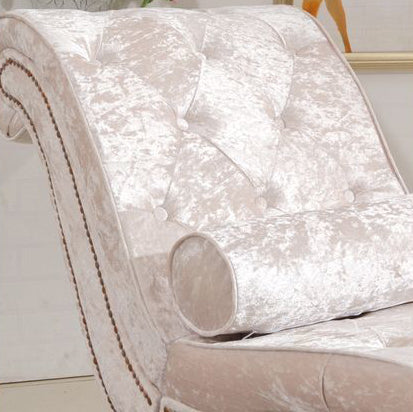 Chaise longue incurvée traditionnelle européenne en bois, velours et cuir avec dossier pour salon et chambre 
