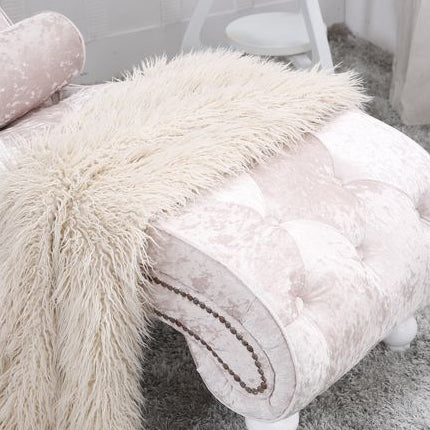 Chaise longue incurvée traditionnelle européenne en bois, velours et cuir avec dossier pour salon et chambre 