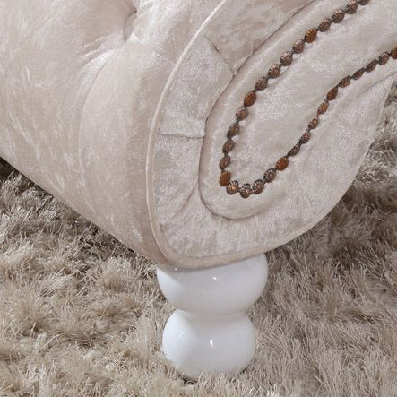 Chaise longue incurvée traditionnelle européenne en bois, velours et cuir avec dossier pour salon et chambre 