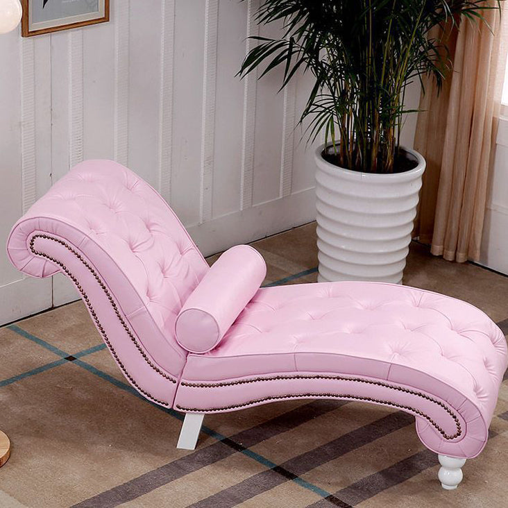 Chaise longue incurvée traditionnelle européenne en bois, velours et cuir avec dossier pour salon et chambre 