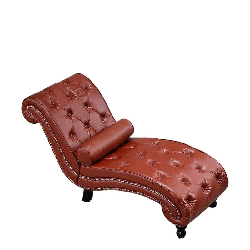 Chaise longue incurvée traditionnelle européenne en bois, velours et cuir avec dossier pour salon et chambre 