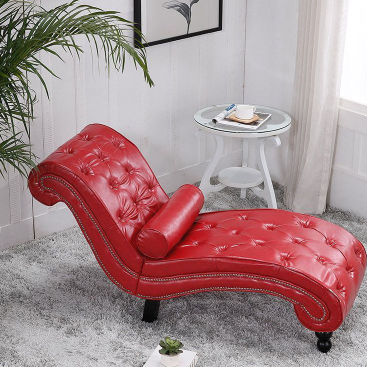 Chaise longue incurvée traditionnelle européenne en bois, velours et cuir avec dossier pour salon et chambre 