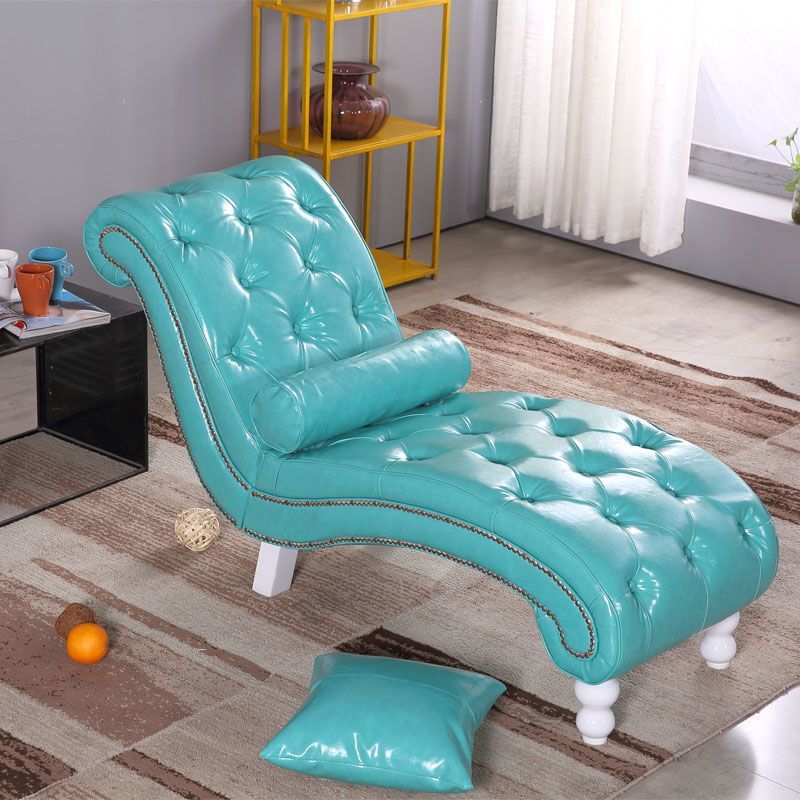 Chaise longue incurvée traditionnelle européenne en bois, velours et cuir avec dossier pour salon et chambre 