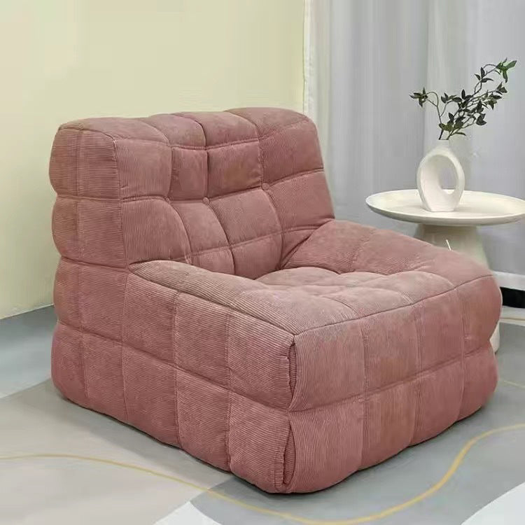 Contemporary Nordic Corduroy Leather Sponge Block-Shaped Accent Chair With Backrest For Living Room And Bedroom