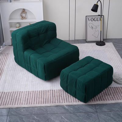 Contemporary Nordic Corduroy Leather Sponge Block-Shaped Accent Chair With Backrest For Living Room And Bedroom