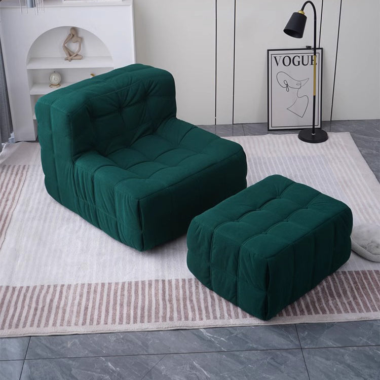 Contemporary Nordic Corduroy Leather Sponge Block-Shaped Accent Chair With Backrest For Living Room And Bedroom