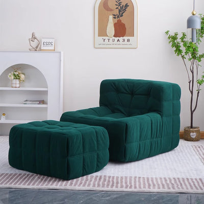 Contemporary Nordic Corduroy Leather Sponge Block-Shaped Accent Chair With Backrest For Living Room And Bedroom