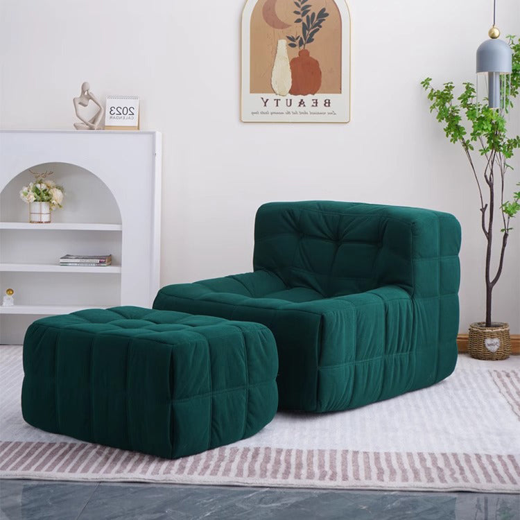 Contemporary Nordic Corduroy Leather Sponge Block-Shaped Accent Chair With Backrest For Living Room And Bedroom