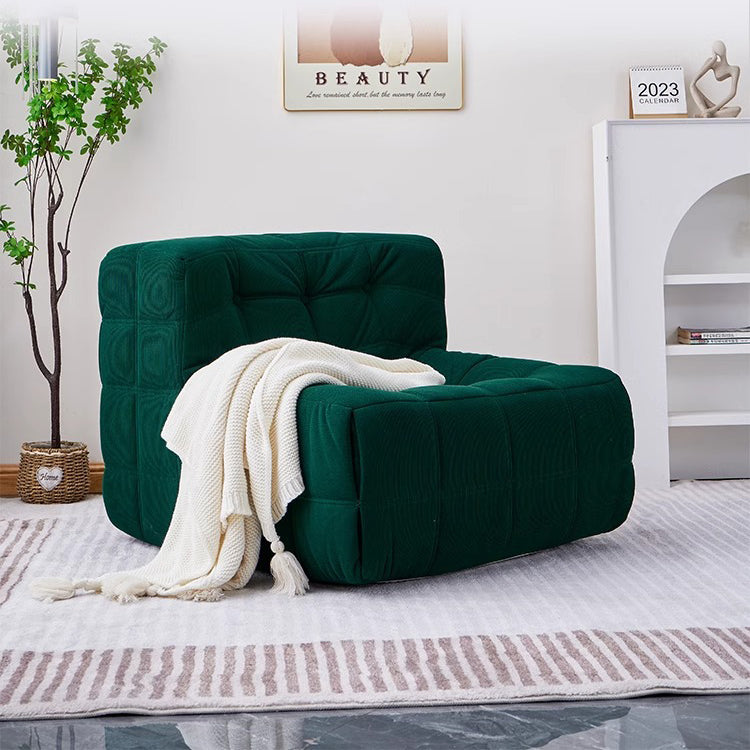Contemporary Nordic Corduroy Leather Sponge Block-Shaped Accent Chair With Backrest For Living Room And Bedroom