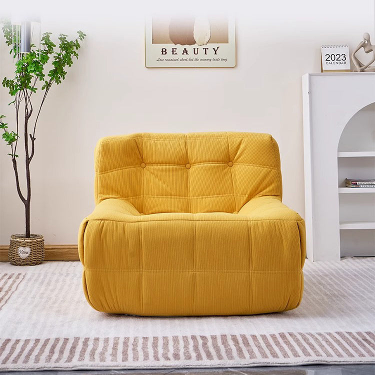 Contemporary Nordic Corduroy Leather Sponge Block-Shaped Accent Chair With Backrest For Living Room And Bedroom