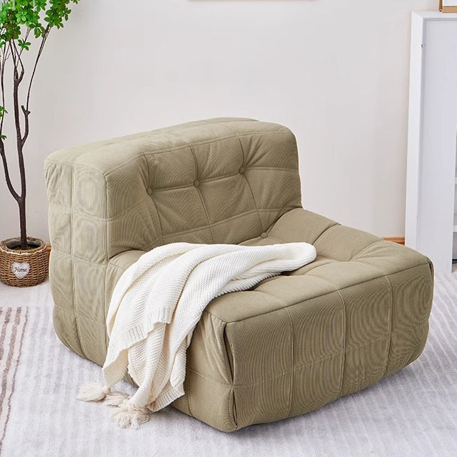 Contemporary Nordic Corduroy Leather Sponge Block-Shaped Accent Chair With Backrest For Living Room And Bedroom