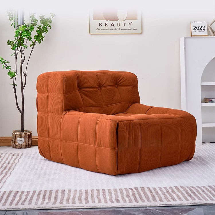 Contemporary Nordic Corduroy Leather Sponge Block-Shaped Accent Chair With Backrest For Living Room And Bedroom