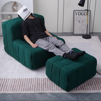 Contemporary Nordic Corduroy Leather Sponge Block-Shaped Accent Chair With Backrest For Living Room And Bedroom