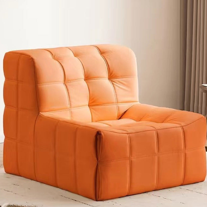 Contemporary Nordic Corduroy Leather Sponge Block-Shaped Accent Chair With Backrest For Living Room And Bedroom
