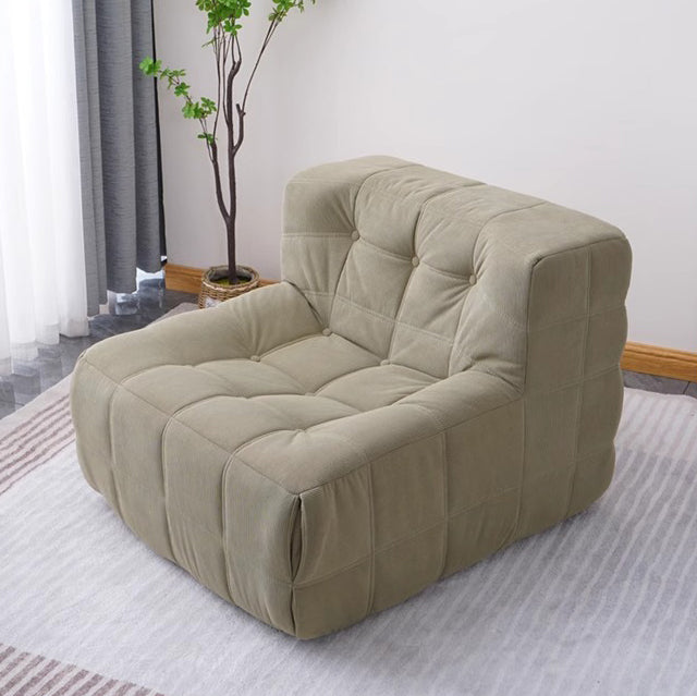 Contemporary Nordic Corduroy Leather Sponge Block-Shaped Accent Chair With Backrest For Living Room And Bedroom