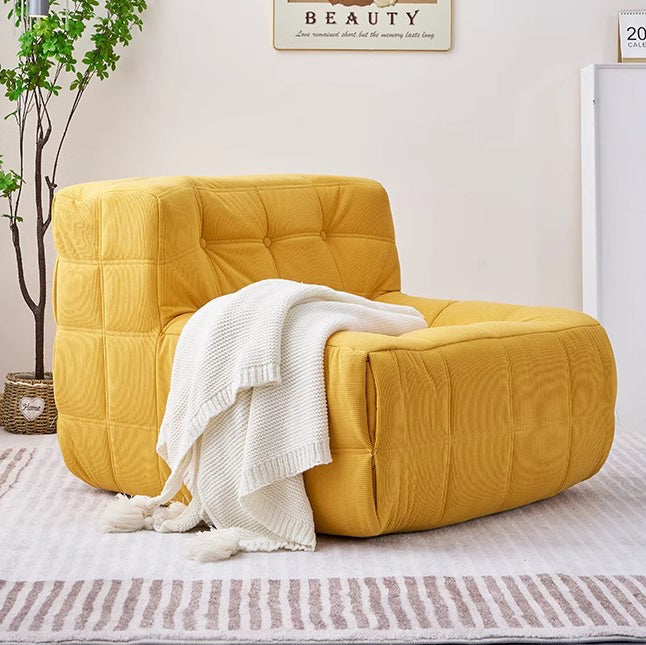 Contemporary Nordic Corduroy Leather Sponge Block-Shaped Accent Chair With Backrest For Living Room And Bedroom