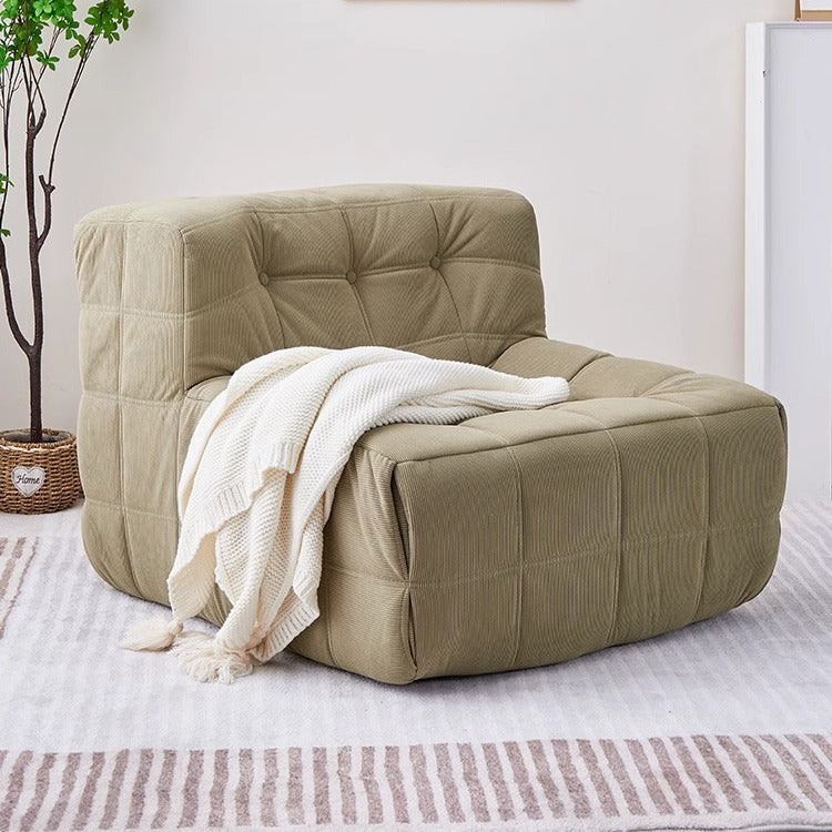 Contemporary Nordic Corduroy Leather Sponge Block-Shaped Accent Chair With Backrest For Living Room And Bedroom