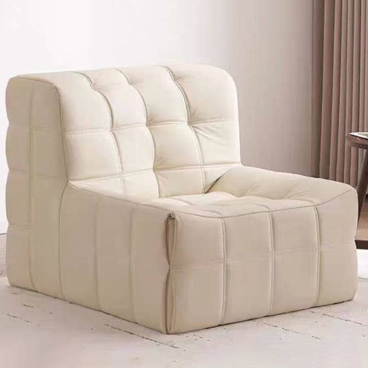 Contemporary Nordic Corduroy Leather Sponge Block-Shaped Accent Chair With Backrest For Living Room And Bedroom