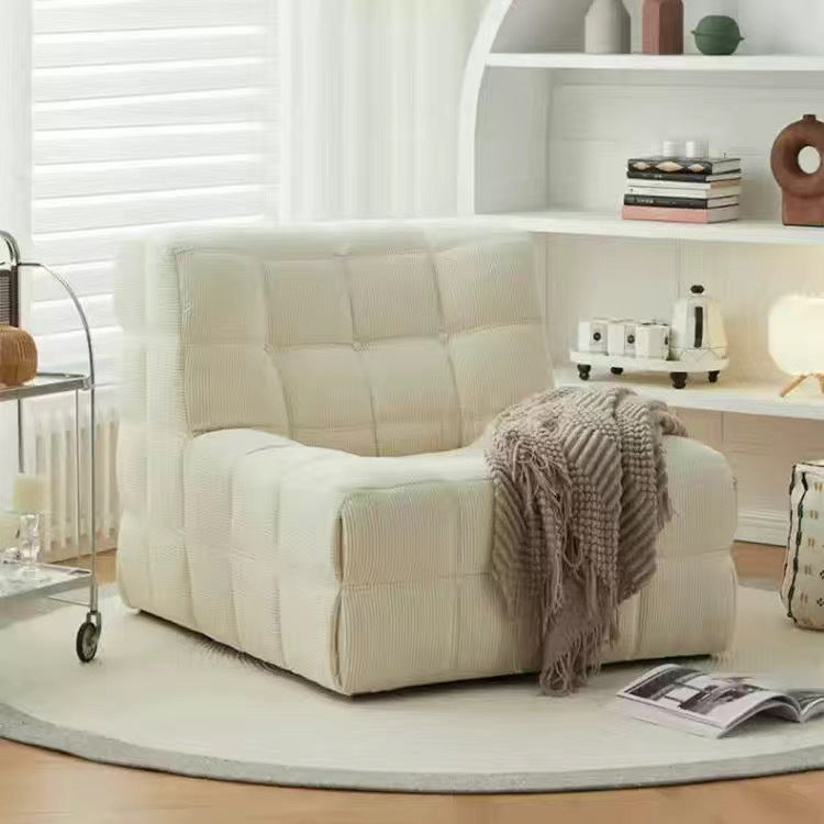 Contemporary Nordic Corduroy Leather Sponge Block-Shaped Accent Chair With Backrest For Living Room And Bedroom