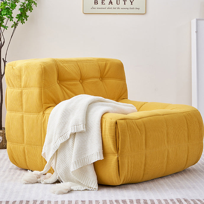 Contemporary Nordic Corduroy Leather Sponge Block-Shaped Accent Chair With Backrest For Living Room And Bedroom
