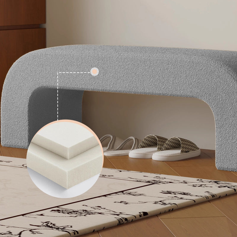 Modern Minimalist Wood Lambswool And Leather Rectangular Bench For Entryway And Living Room