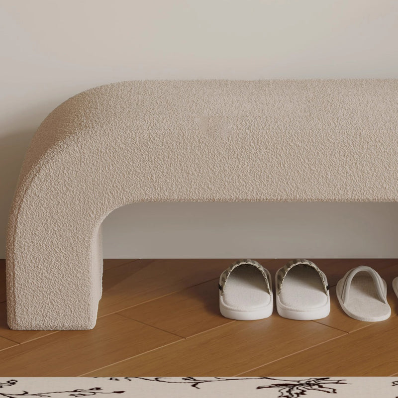 Modern Minimalist Wood Lambswool And Leather Rectangular Bench For Entryway And Living Room