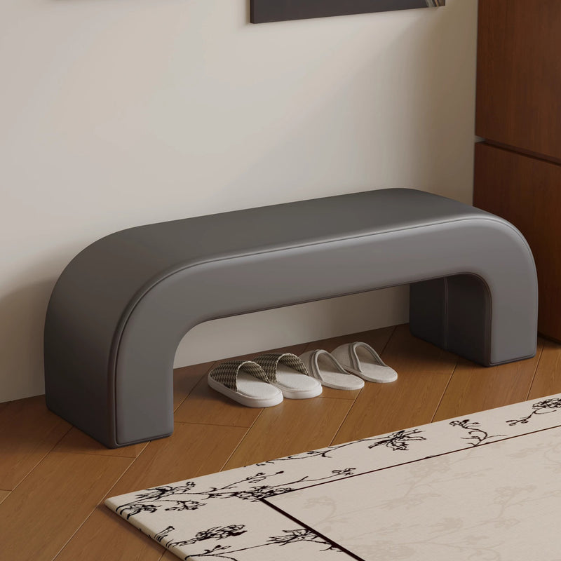 Modern Minimalist Wood Lambswool And Leather Rectangular Bench For Entryway And Living Room