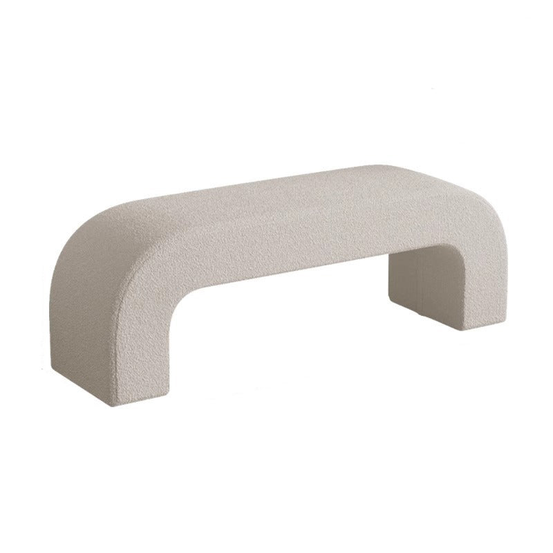 Modern Minimalist Wood Lambswool And Leather Rectangular Bench For Entryway And Living Room