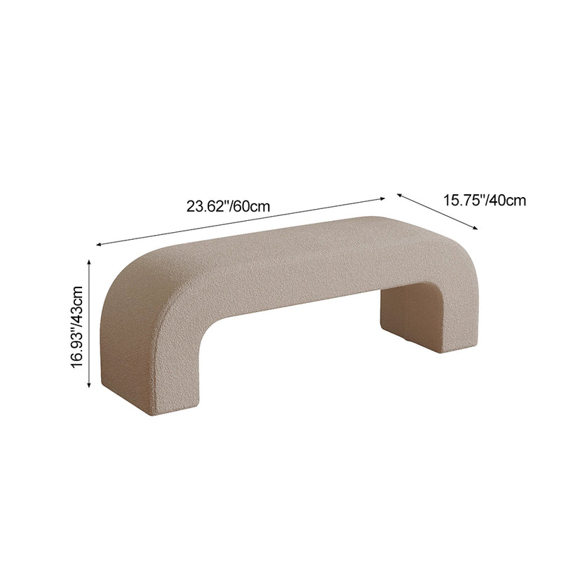 Modern Minimalist Wood Lambswool And Leather Rectangular Bench For Entryway And Living Room