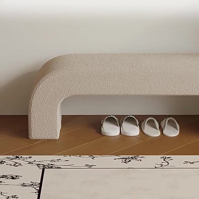 Modern Minimalist Wood Lambswool And Leather Rectangular Bench For Entryway And Living Room