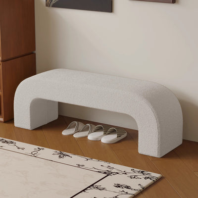 Modern Minimalist Wood Lambswool And Leather Rectangular Bench For Entryway And Living Room