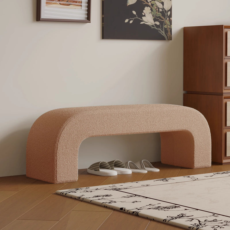 Modern Minimalist Wood Lambswool And Leather Rectangular Bench For Entryway And Living Room