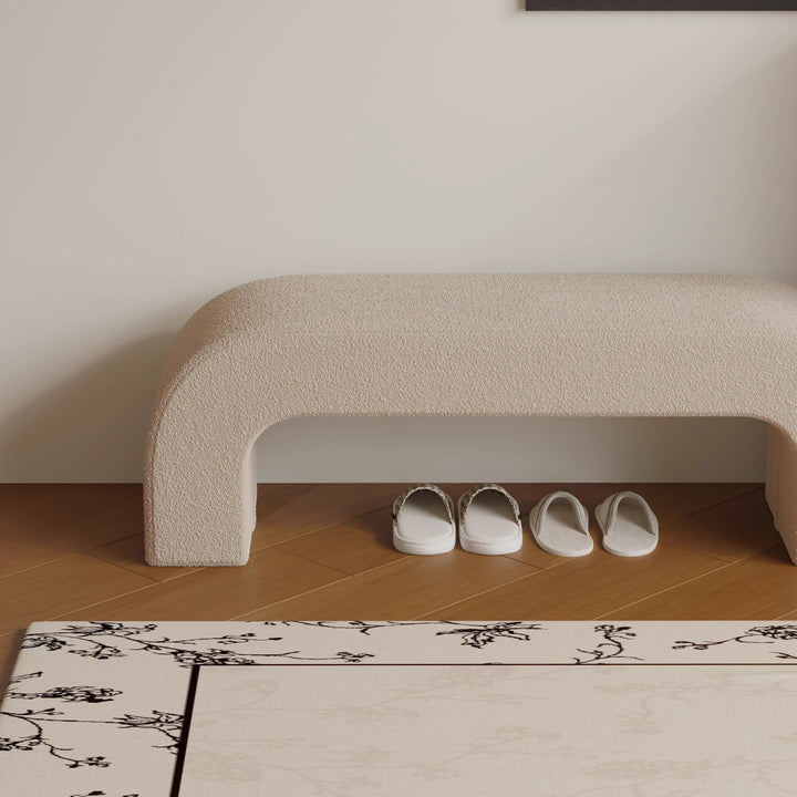Moderner minimalistischer rechteckiger Hocker aus Holz, Sherpa-Stoff und PU-Leder für Eingangsbereich und Wohnzimmer 