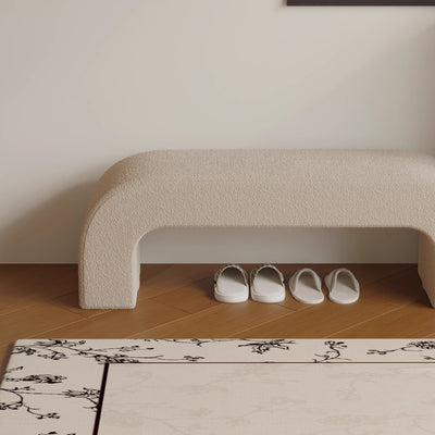 Modern Minimalist Wood Lambswool And Leather Rectangular Bench For Entryway And Living Room