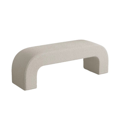 Modern Minimalist Wood Lambswool And Leather Rectangular Bench For Entryway And Living Room