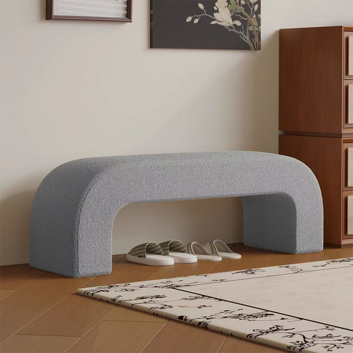 Moderner minimalistischer rechteckiger Hocker aus Holz, Sherpa-Stoff und PU-Leder für Eingangsbereich und Wohnzimmer 