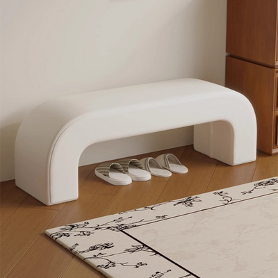 Modern Minimalist Wood Lambswool And Leather Rectangular Bench For Entryway And Living Room