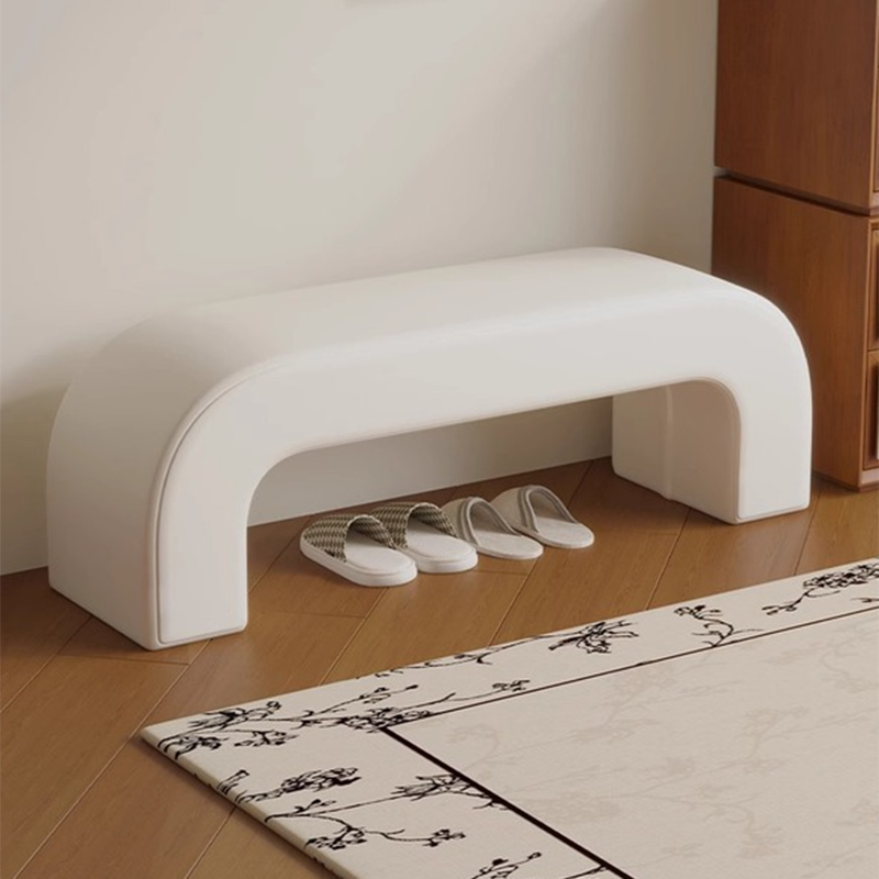 Modern Minimalist Wood Lambswool And Leather Rectangular Bench For Entryway And Living Room
