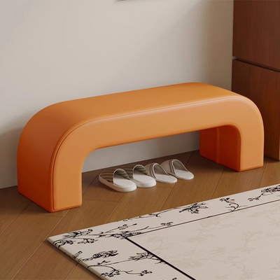 Modern Minimalist Wood Lambswool And Leather Rectangular Bench For Entryway And Living Room