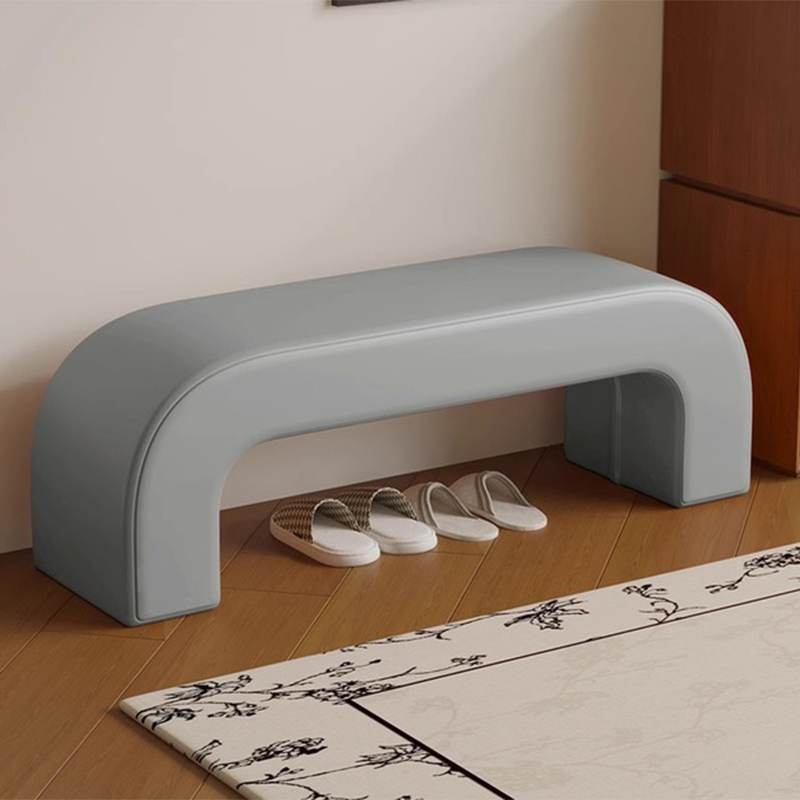 Modern Minimalist Wood Lambswool And Leather Rectangular Bench For Entryway And Living Room