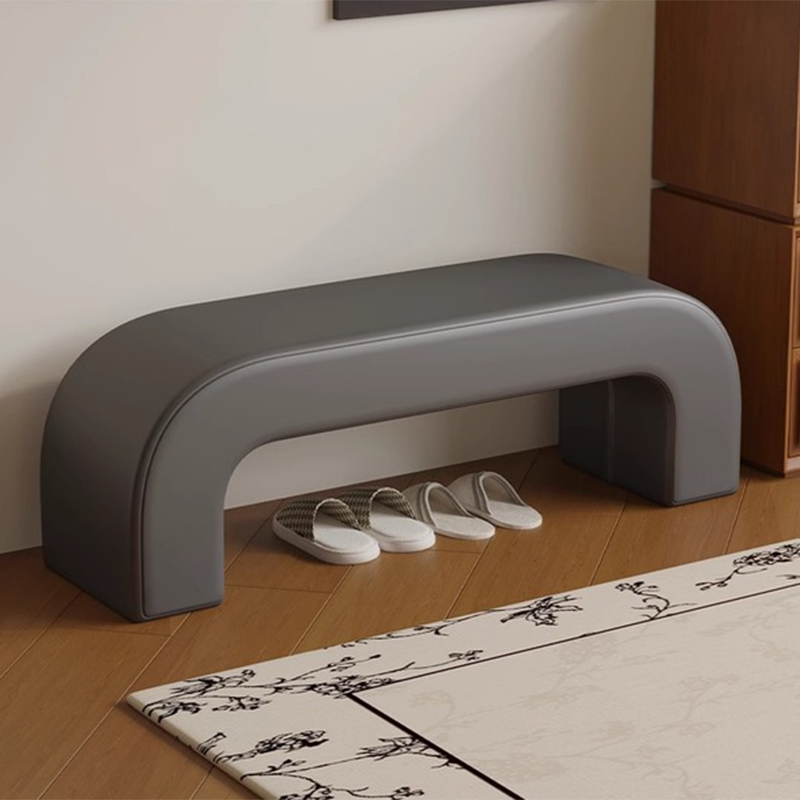 Modern Minimalist Wood Lambswool And Leather Rectangular Bench For Entryway And Living Room