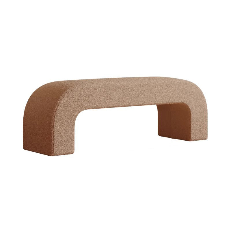 Modern Minimalist Wood Lambswool And Leather Rectangular Bench For Entryway And Living Room