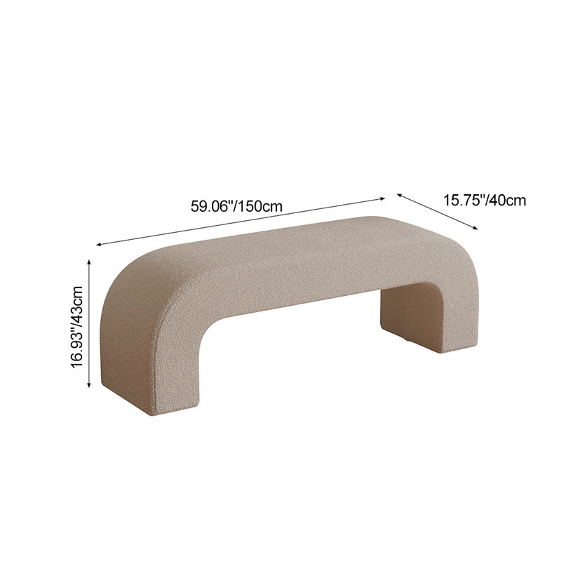 Modern Minimalist Wood Lambswool And Leather Rectangular Bench For Entryway And Living Room
