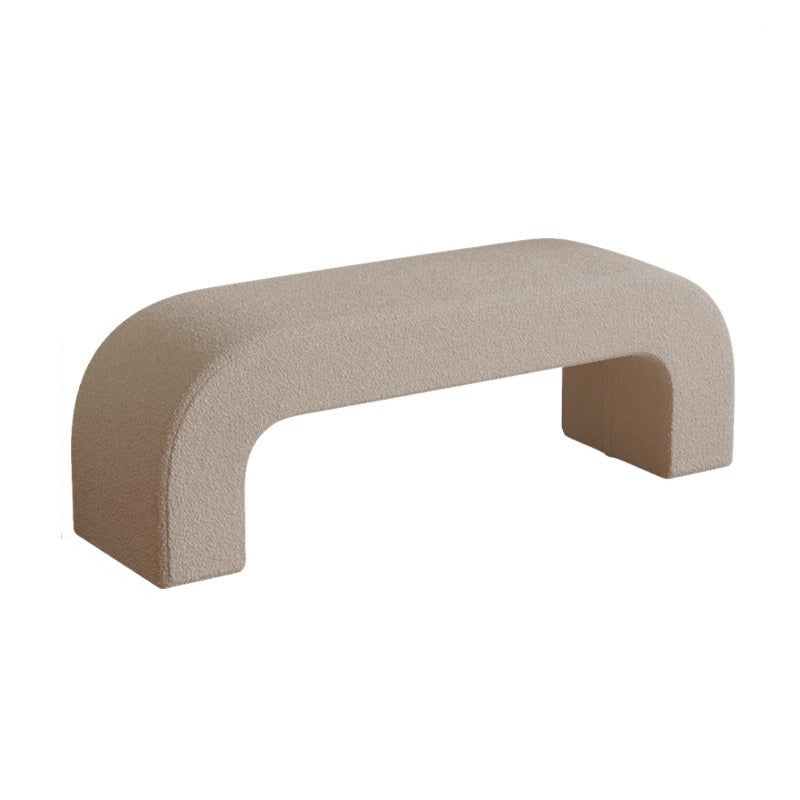 Modern Minimalist Wood Lambswool And Leather Rectangular Bench For Entryway And Living Room