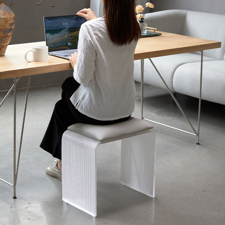 Modern Minimalist Microfiber Leather & Acrylic Rectangular Mosaic Low Stool For Living Room & Entryway
