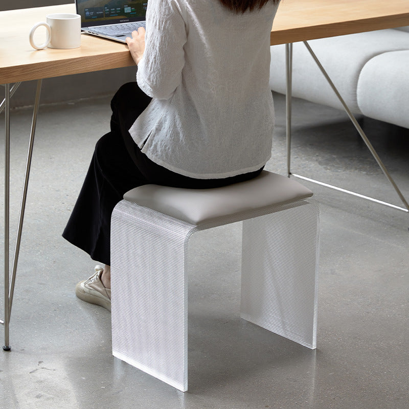 Modern Minimalist Microfiber Leather & Acrylic Rectangular Mosaic Low Stool For Living Room & Entryway
